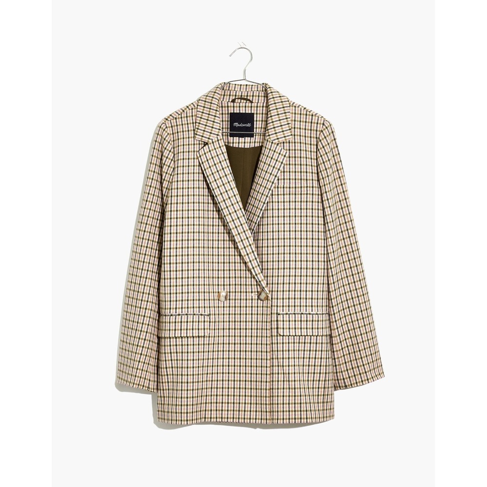 Madewell Dorset Blazer Jacket Women Medium Multi Plaid Double Breasted Tailored